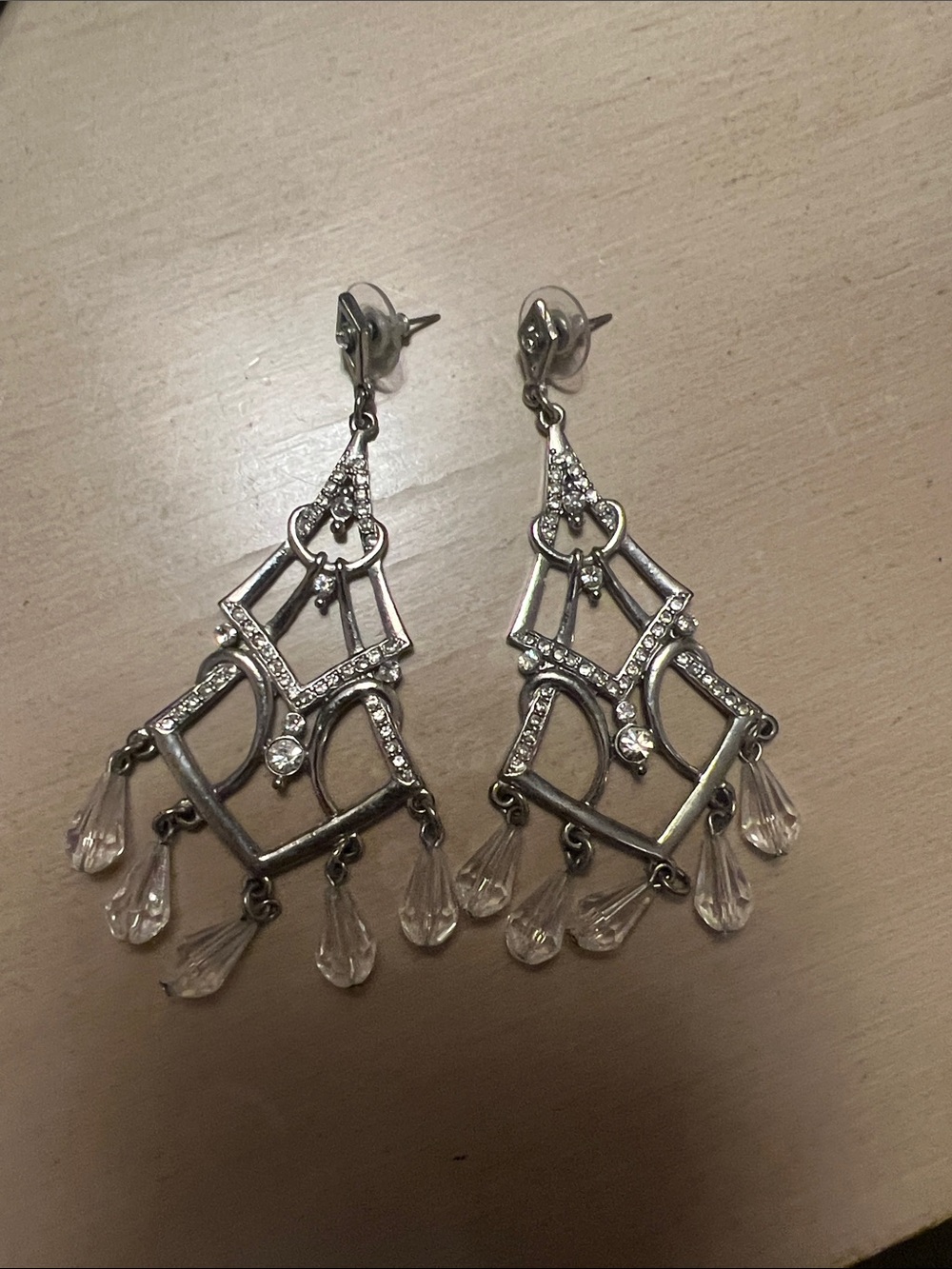 Crystal Drop Silver-Tone Chandelier Earrings
